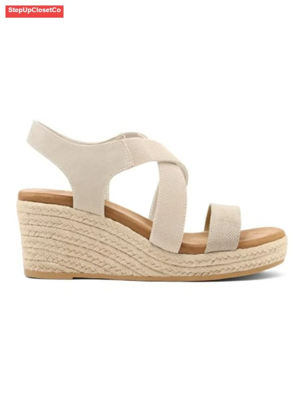 Women's Espadrilles Platform Wedge Sandals Slip On Open Toe Elastic Ankle Strap